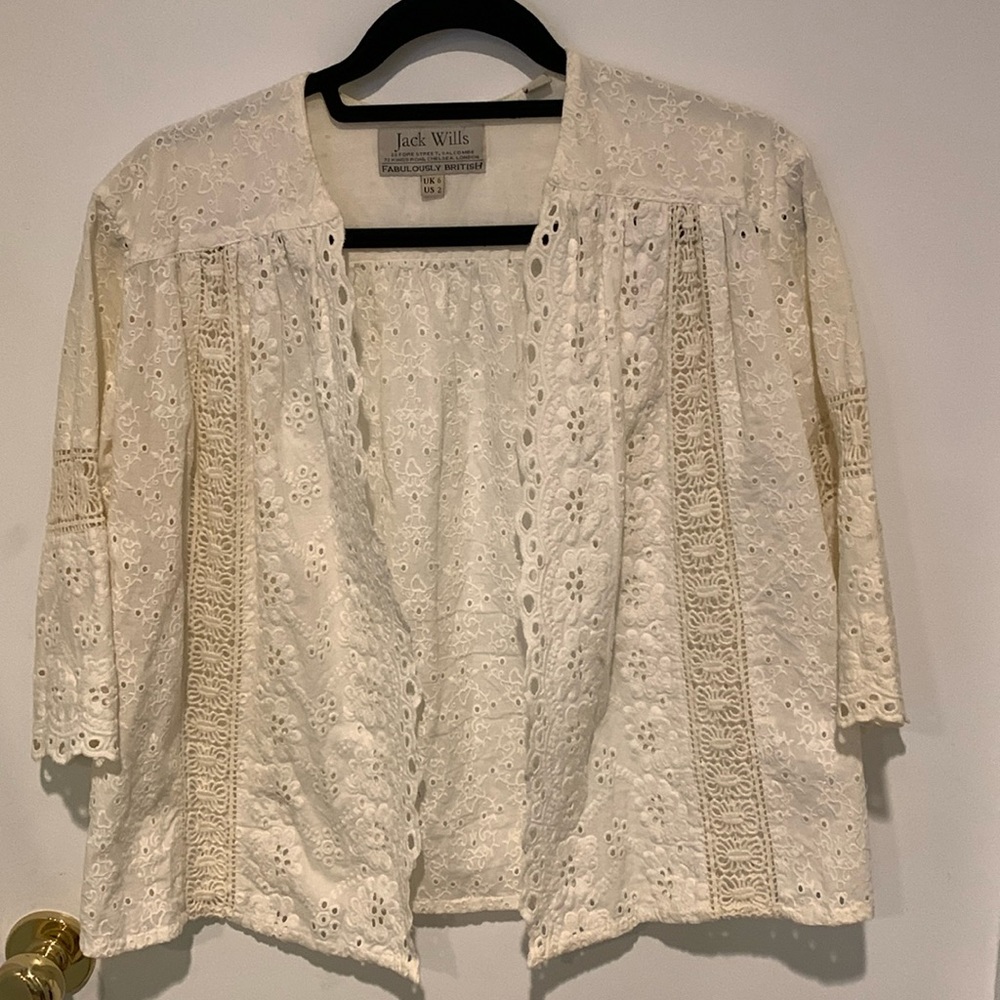 Gorgeous cream cotton Jack Wills Eyelet Open Front Cardigan. Size US 2.